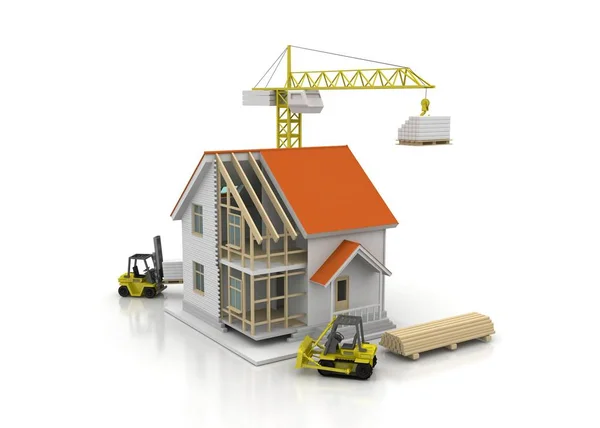 Render Illüstrasyon Üstüne Açık Evi Planları Belgeleri Vinç Mortgage Hesaplama — Stok fotoğraf