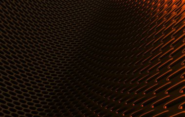 Metal kafes grild. 3D render arka planda yüksek çözünürlüklü soyut. turuncu ışık ile siyah karbon kılavuzunun 3D render.