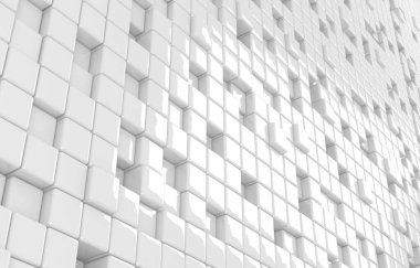 Beyaz küpleri 3d render soyut geometrik şekil. Fütüristik moda parlak arka plan.