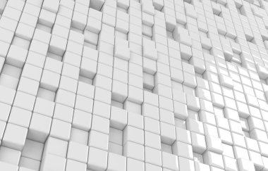 Beyaz küpleri 3d render soyut geometrik şekil. Fütüristik moda parlak arka plan.