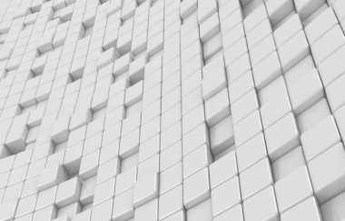 Beyaz küpleri 3d render soyut geometrik şekil. Fütüristik moda parlak arka plan.