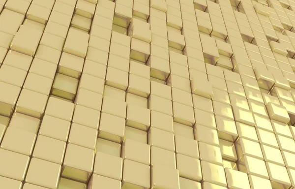 抽象几何形状的黄金立方体3D 未来派造型有光泽的金色背景 — 图库照片