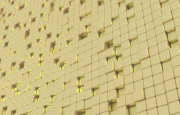 抽象几何形状的黄金立方体3D 未来派造型有光泽的金色背景 — 图库照片