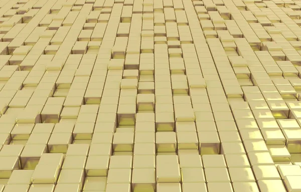 Abstrakt Geometrisk Form Gyllene Kuber Render Futuristiska Gammaldags Glänsande Guld — Stockfoto
