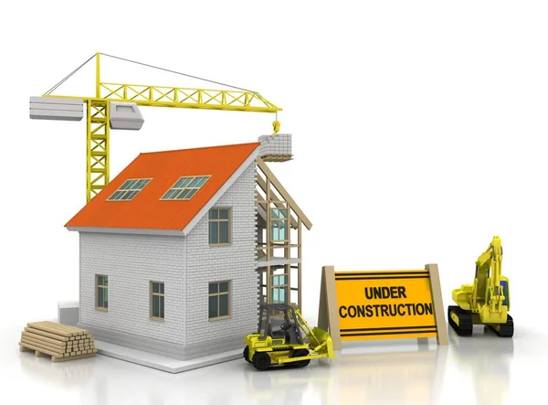 Illustration Frame House Construction White Background Crane Crawler Building Theme — Stock Photo, Image