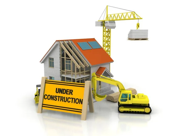 Illustration Frame House Construction White Background Crane Crawler Building Theme — Stock Photo, Image