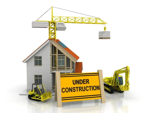 Illustration Frame House Construction White Background Crane Crawler Building Theme — Stock Photo, Image