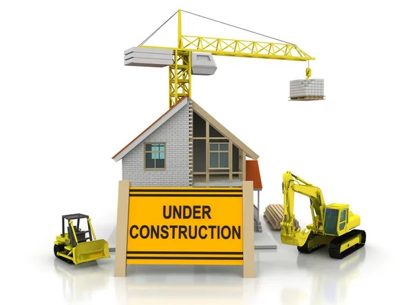 Illustration Frame House Construction White Background Crane Crawler Building Theme — Stock Photo, Image