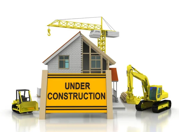 Illustration Frame House Construction White Background Crane Crawler Building Theme — Stock Photo, Image