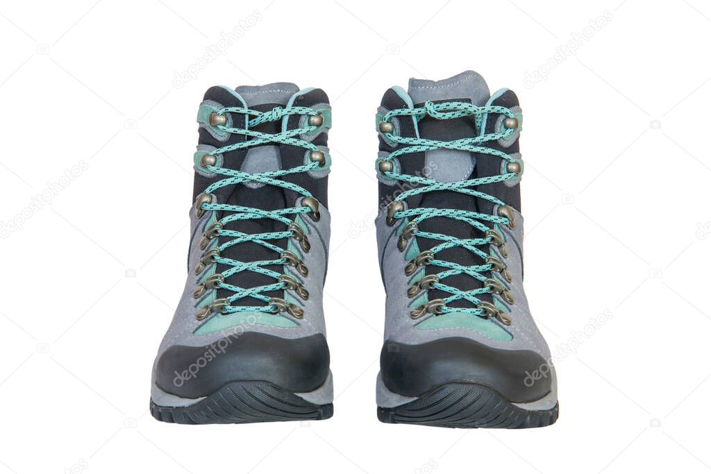 Grey Hiking boots on white background