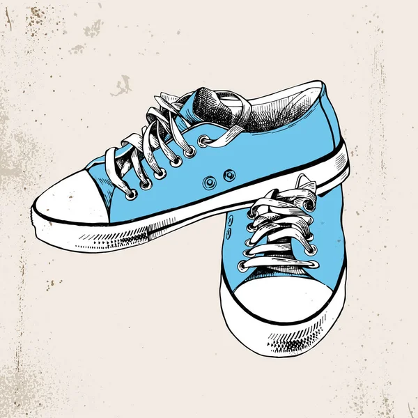 Coppia di scarpe da ginnastica blu disegnate a mano — Vettoriale Stock