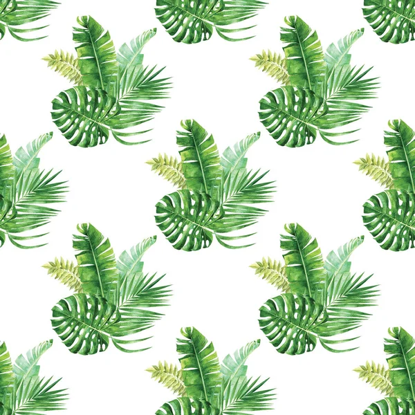 Exotic watercolor jungle bouquettes seamless pattern — Stock Photo, Image