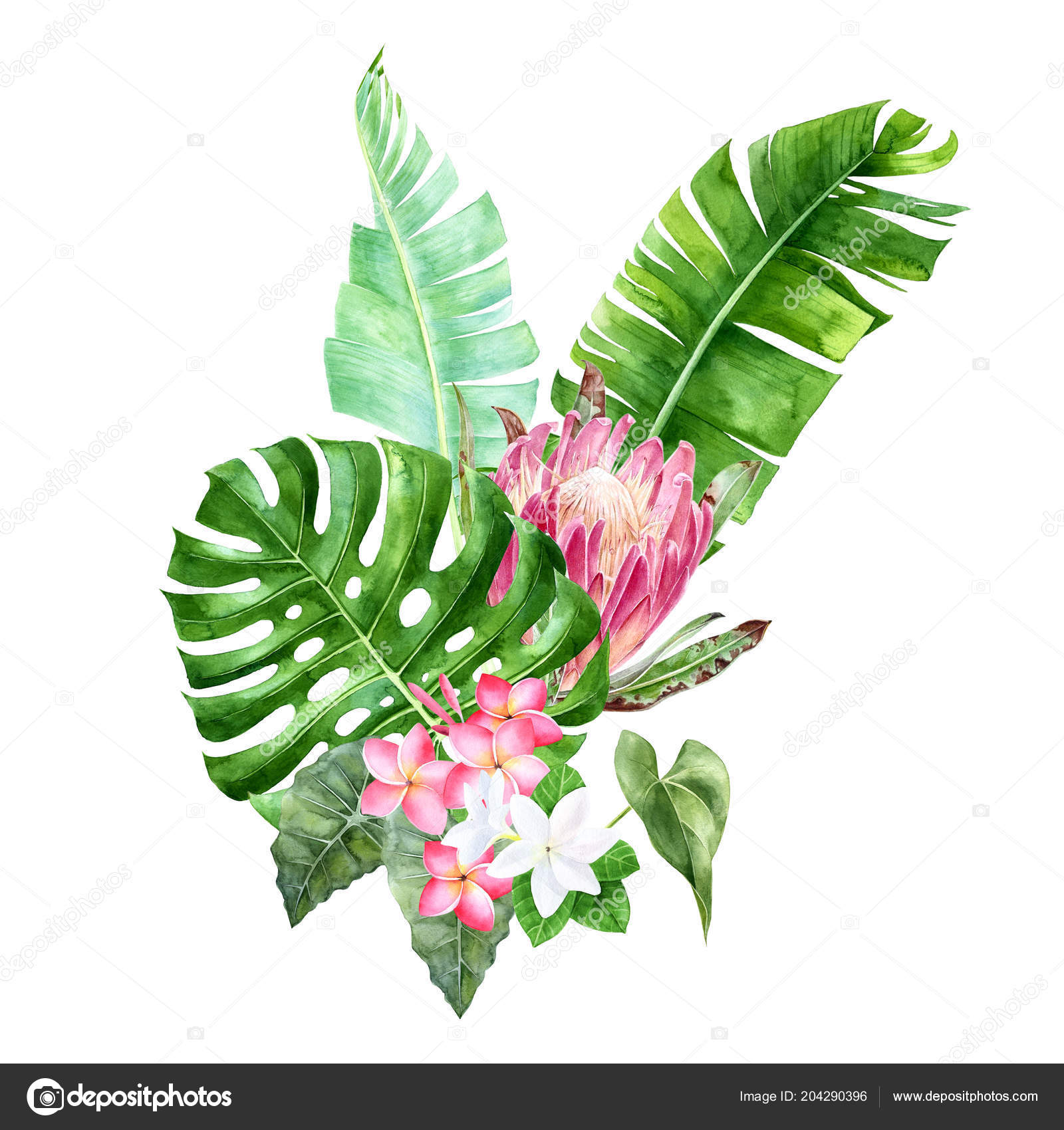 Download Watercolor tropical leaves and flowers — Stock Photo ...