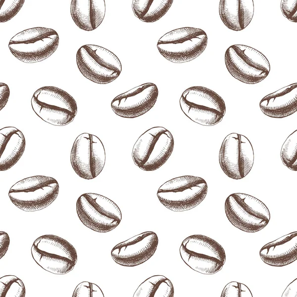 Płynny wzór z ręcznie rysowane ziarna kawy — Wektor stockowy