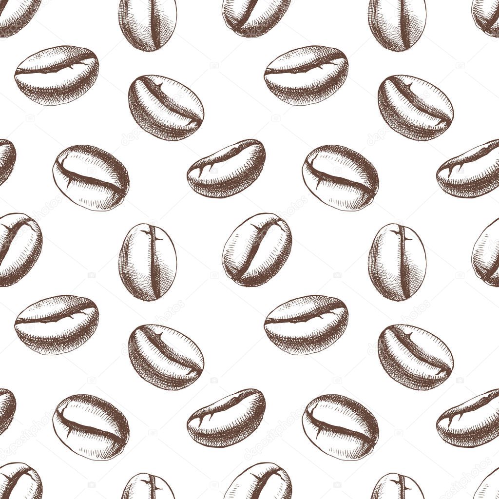 Seamless pattern with hand drawn coffee beans