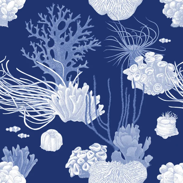 Wzór z ręcznie rysowane rafy koralowej — Wektor stockowy