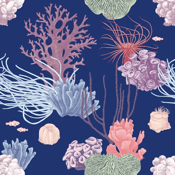 手工绘制的珊瑚礁无缝图案 — 图库矢量图片