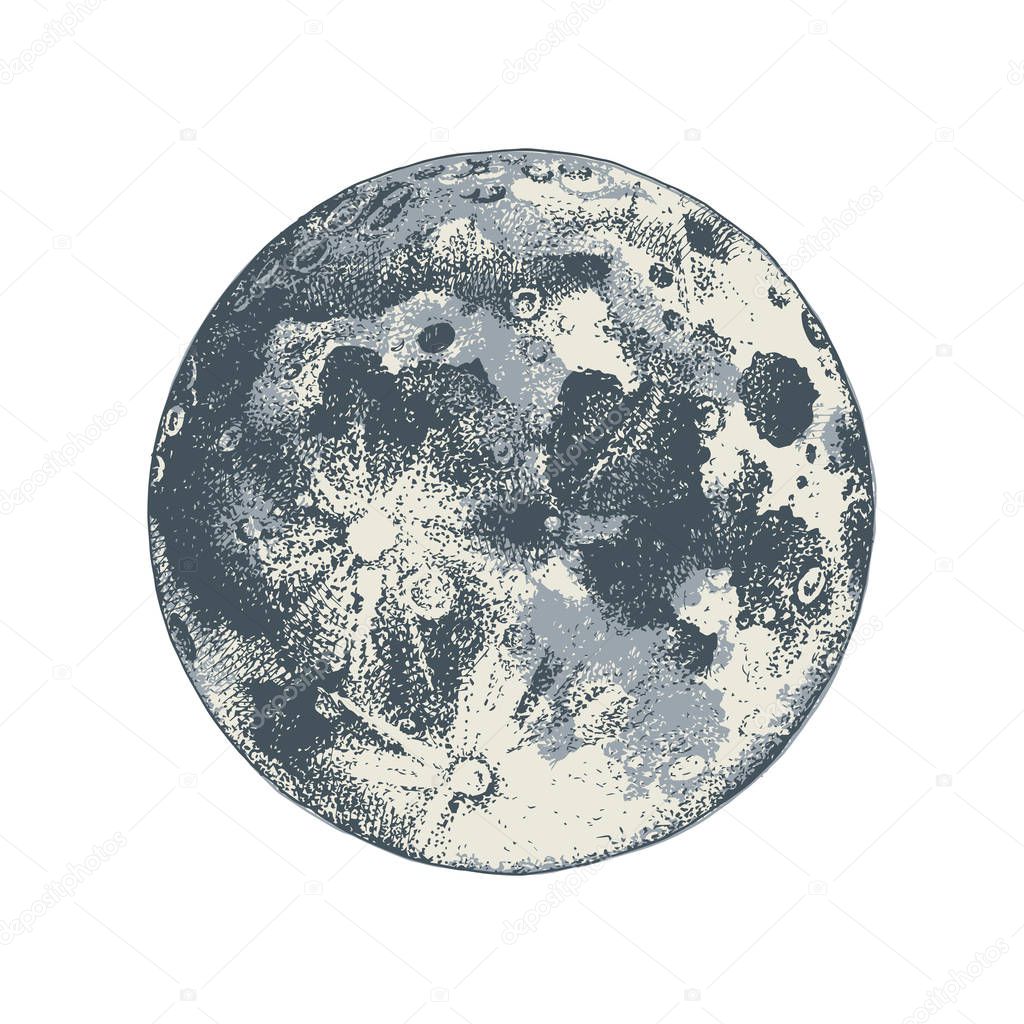 Hand drawn moon. Vector illustration in retro style