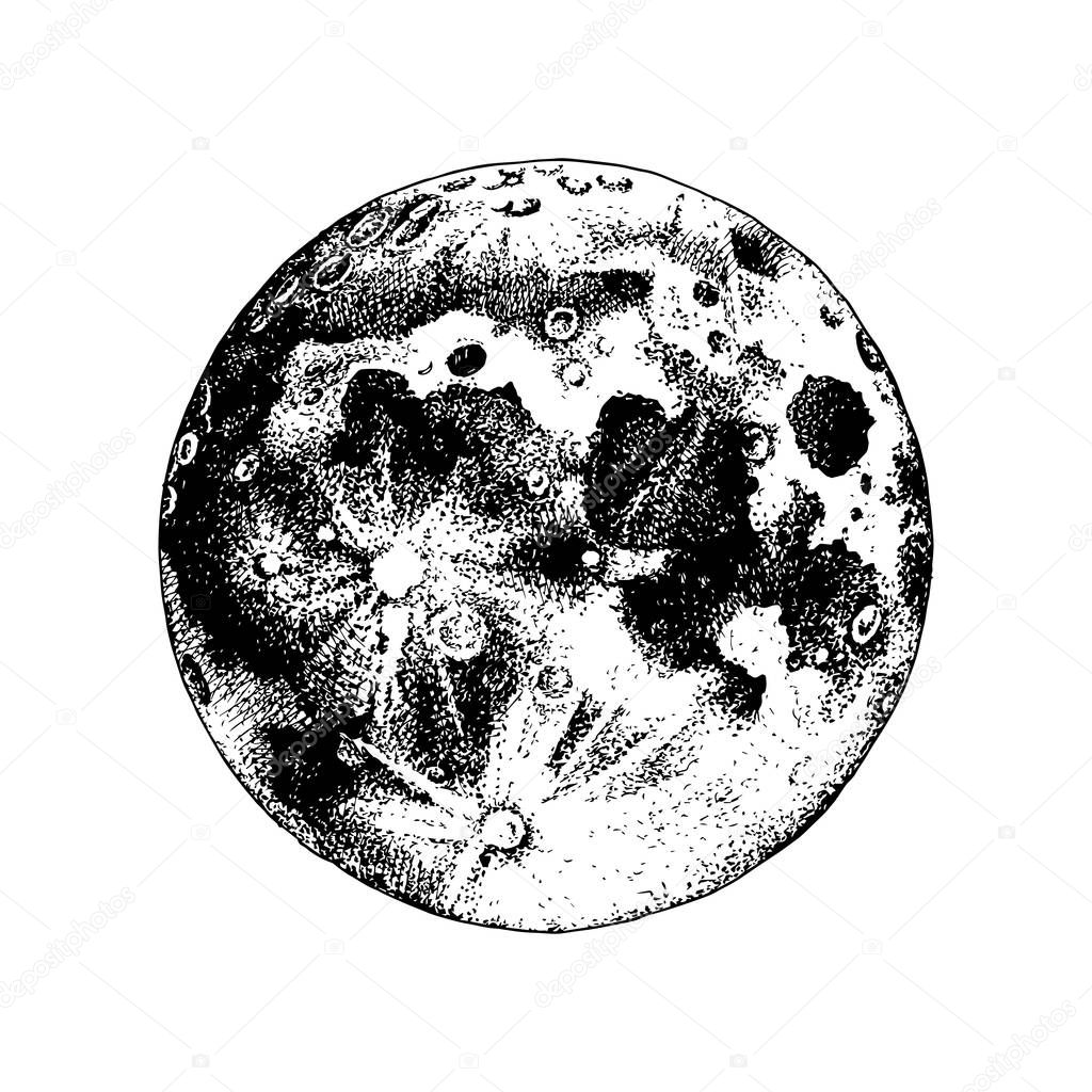 Hand drawn moon. Vector illustration in retro style