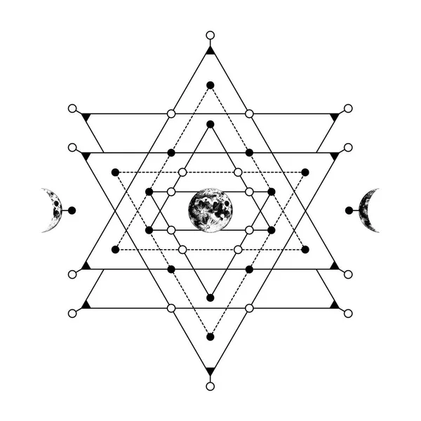 Signo de geometría sagrada con tierra dibujada a mano y luna creciente — Archivo Imágenes Vectoriales