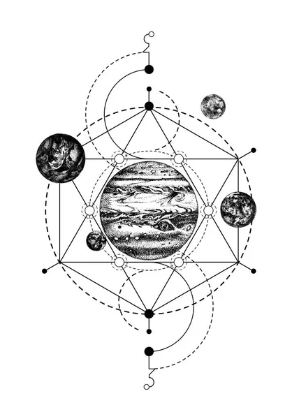Fondo de geometría sagrada con Júpiter — Vector de stock