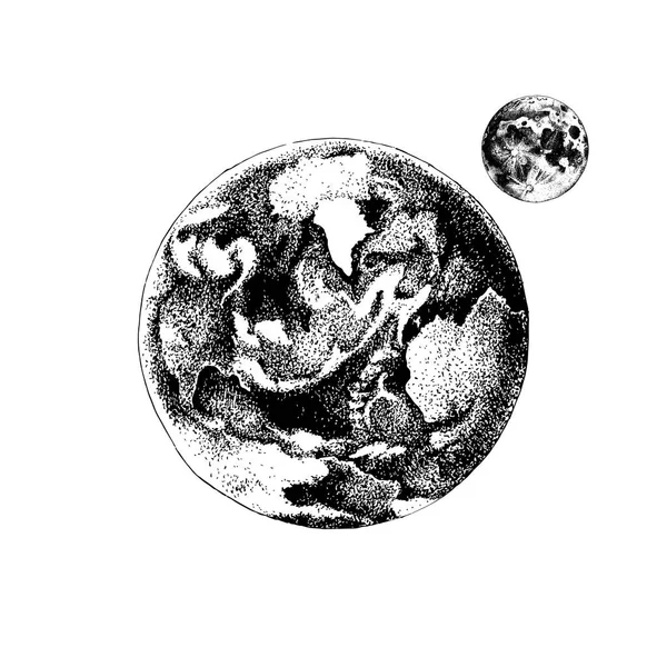 Tierra y Luna dibujadas a mano — Vector de stock