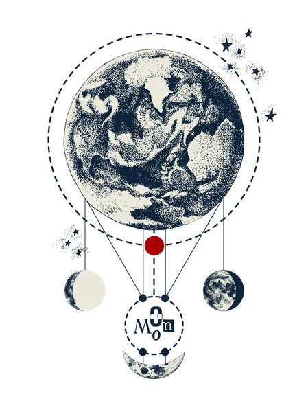 Fond géométrique sacré avec Terre et Lune — Image vectorielle