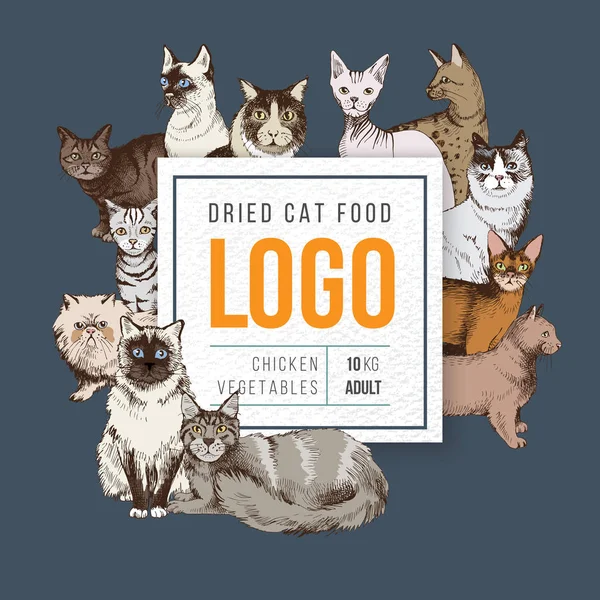 Emblema de comida de gato — Vetor de Stock