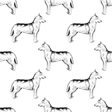 Siberian dış yapraklar el ile Seamless modeli çizilmiş