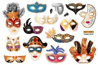 Venedik karnaval maske koleksiyonu el çekilmiş