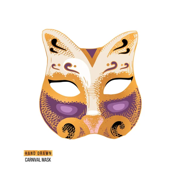 Handgezeichnete venezianische Karneval Katzenmaske — Stockvektor