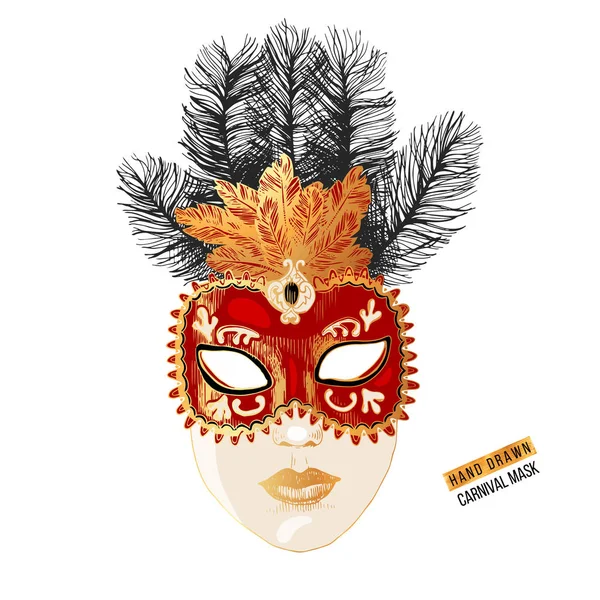 Máscara facial de carnaval veneziano desenhada à mão — Vetor de Stock