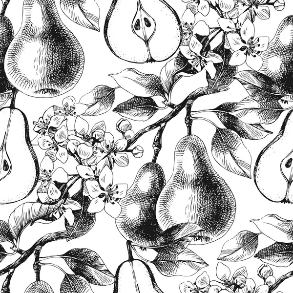 Naadloze patroon met hand getrokken pear takken — Stockvector