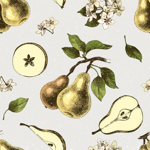 Seamless pattern with hand drawn pears — Stock Vector