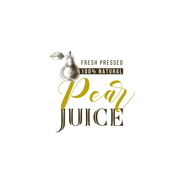 Päron juice typ design med hand dras päron — Stock vektor