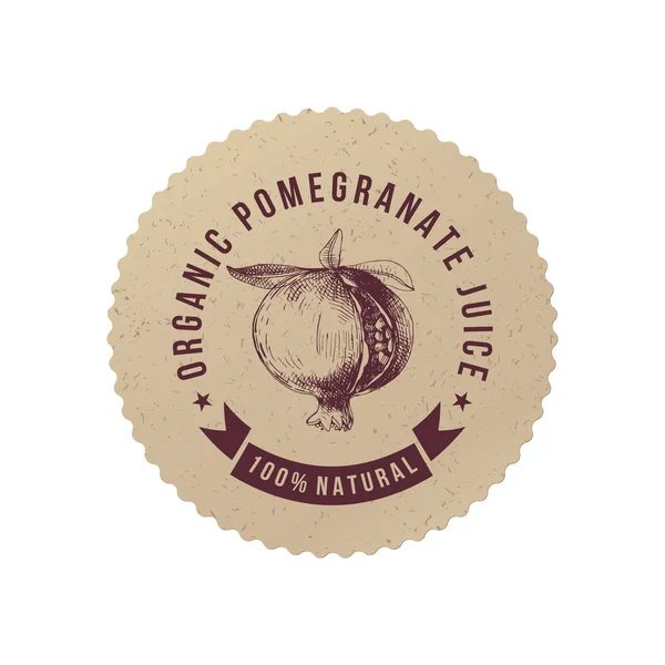 Organic pomegranate juice paper emblem — Stock Vector