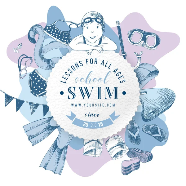Emblema de la escuela de natación — Archivo Imágenes Vectoriales