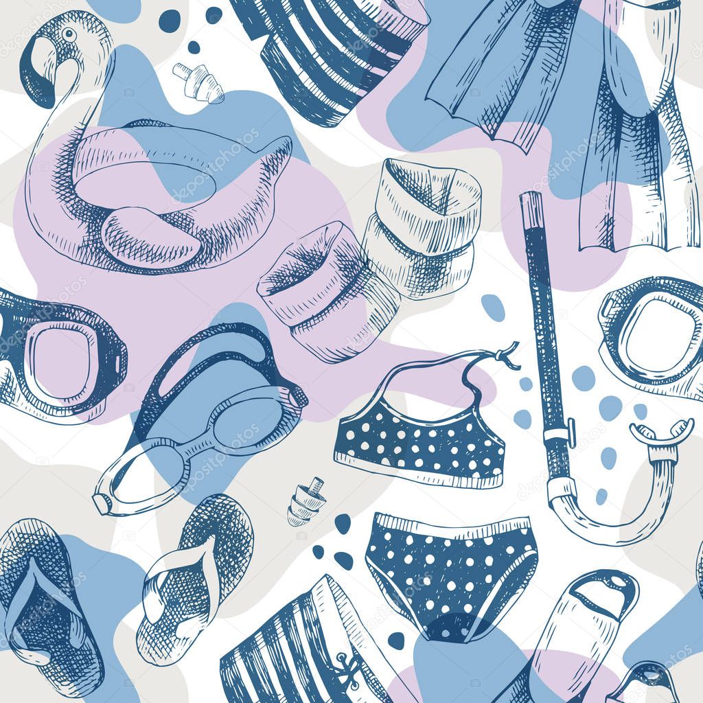 Seamless pattern with swimming accessories