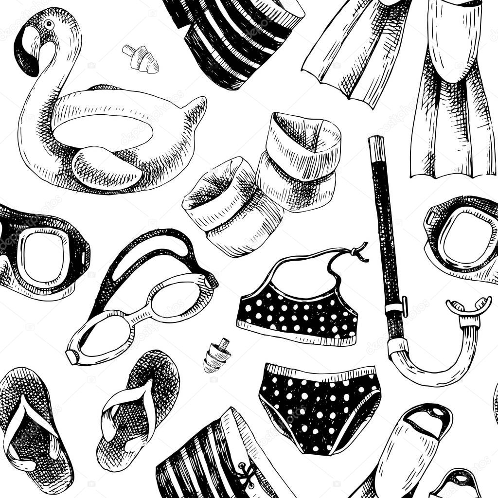 Seamless pattern with swimming accessories