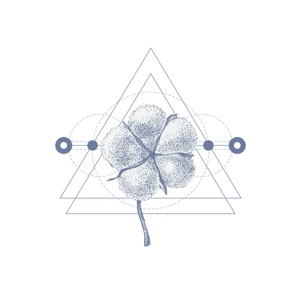 Geometrie-Tätowierung mit handgezogener Baumwolle — Stockvektor