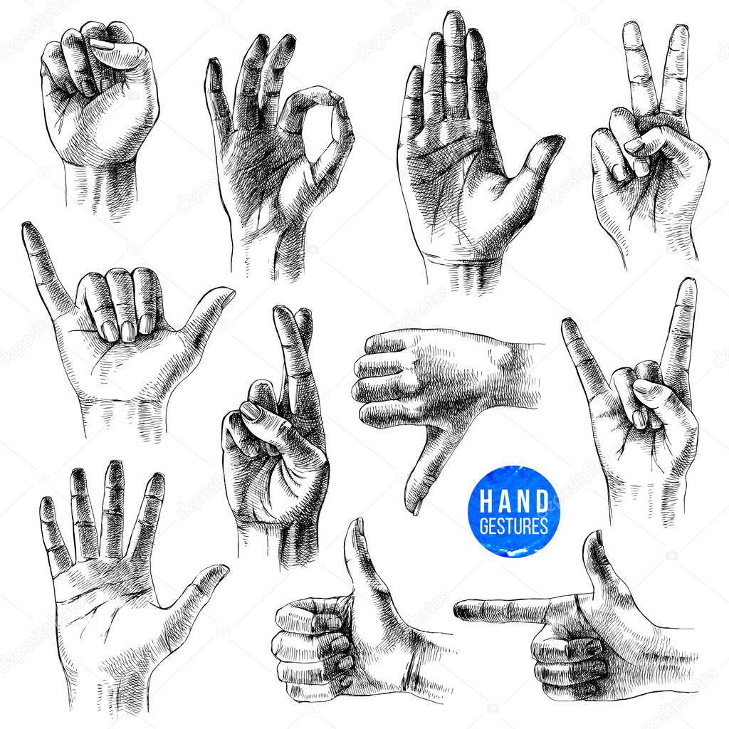 Set of different hand drawn gestures