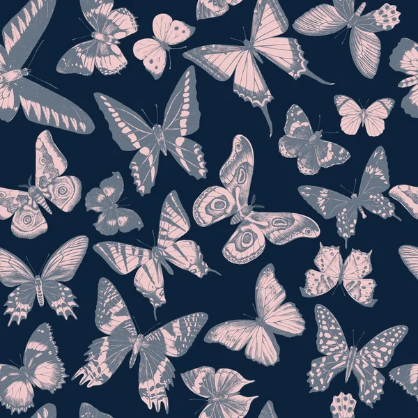 Patrón sin costuras con mariposas dibujadas a mano — Vector de stock