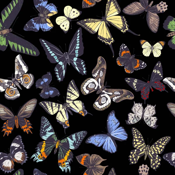 Seamless pattern with hand drawn butterflies — Stock Vector