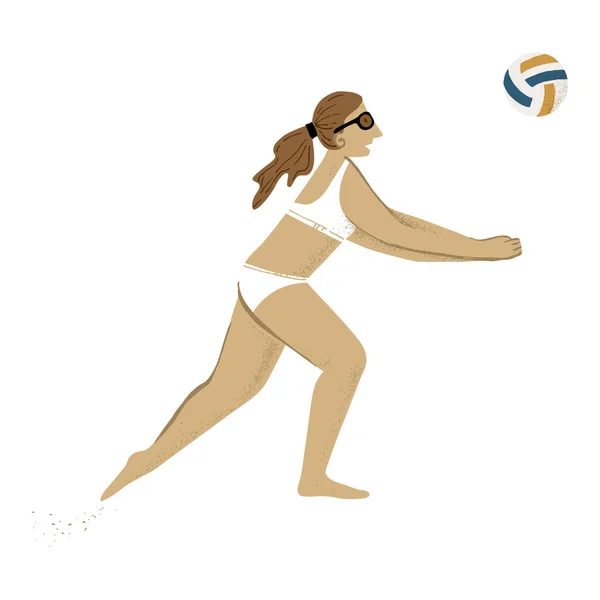 Девушка играет в пляжный волейбол — стоковый вектор