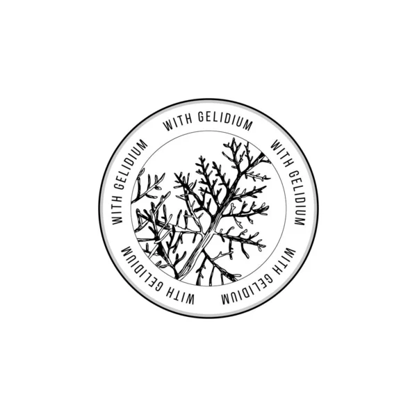 Emblema rotondo con alghe Gelidium disegnate a mano — Vettoriale Stock