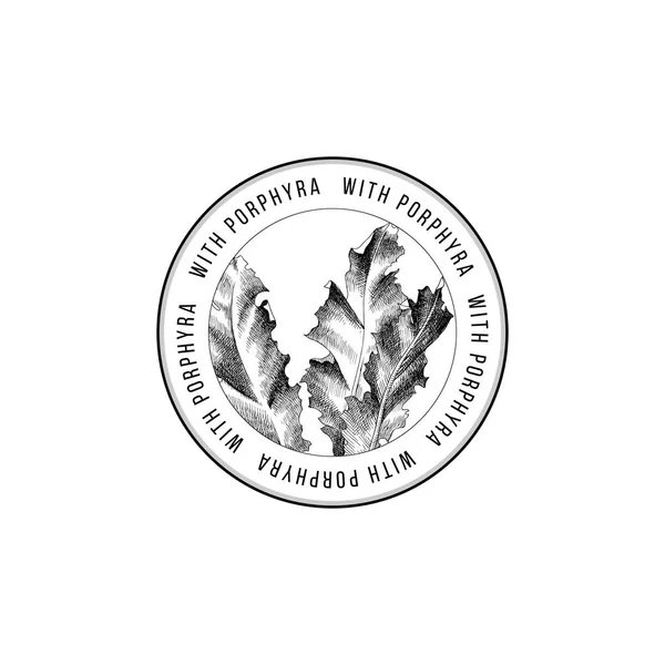 Emblema rotondo con alghe Porfira disegnate a mano — Vettoriale Stock