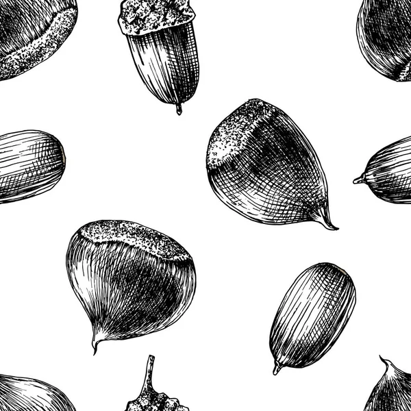 手描きの栗とドングリのシームレスなパターン — ストックベクタ