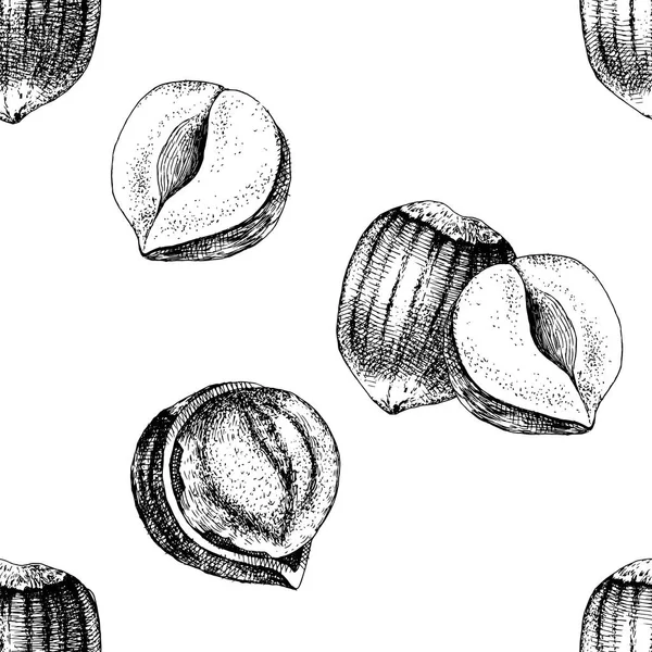 Bezešvé vzory s ručně kreslenou lískové ořechy — Stockový vektor