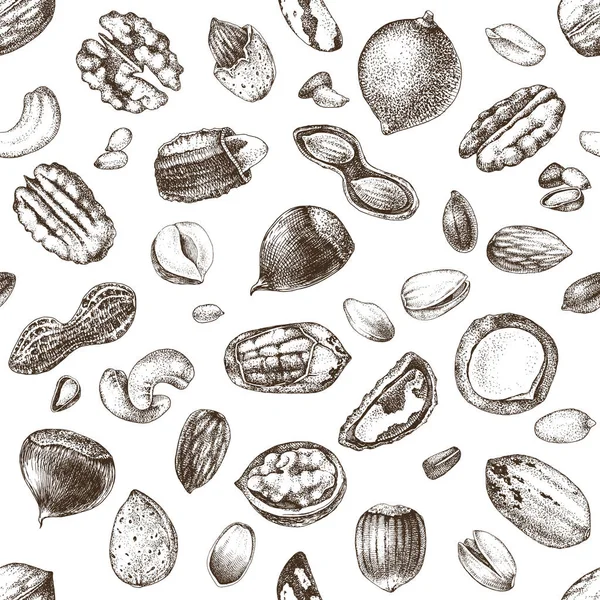 Sömlösa mönster med handritade ätbara nötter — Stock vektor