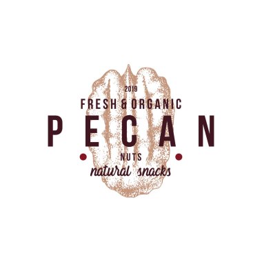 Emblem with type design and hand drawn pecan nut clipart